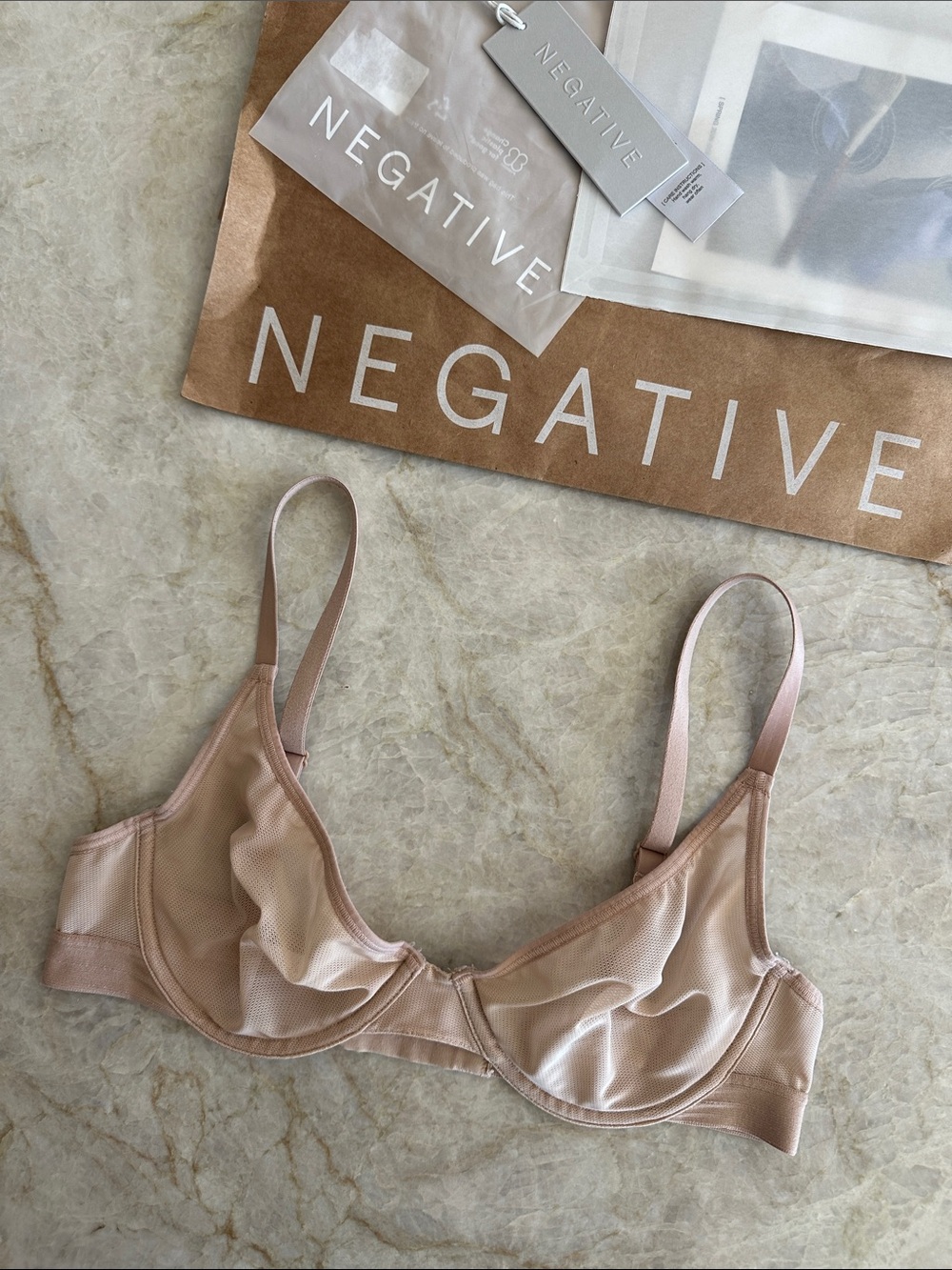 NEGATIVE Sieve Demi Bra - Sheer Mesh Underwire Bra in Nude - Size 34B